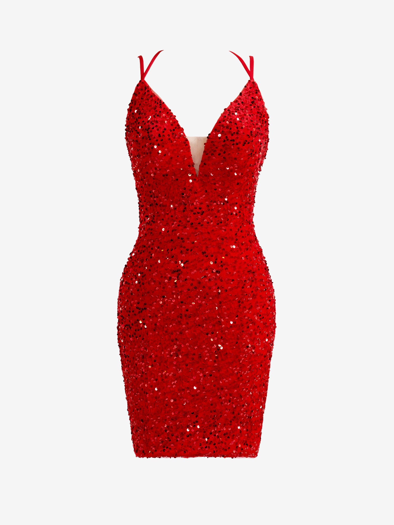 Heidi| Red Sheath Sequins Homecoming Dress with Slit