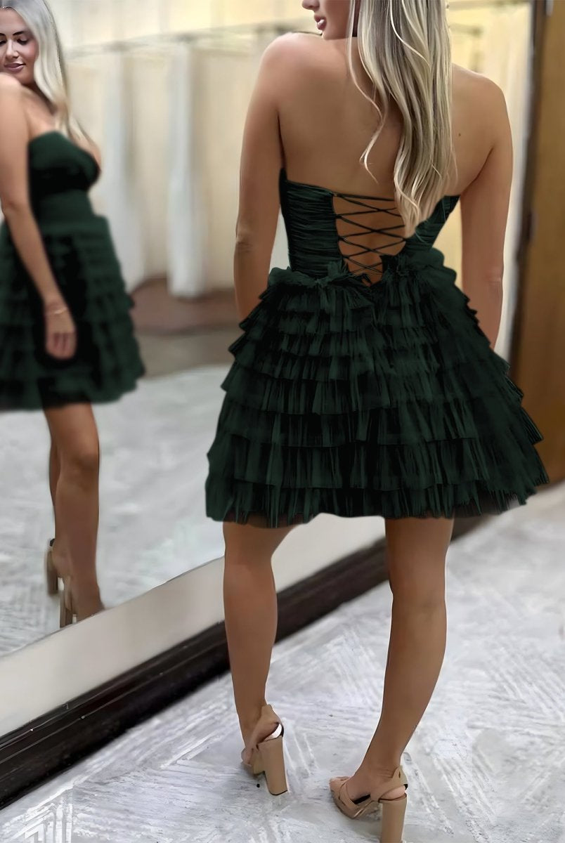 Hernando | Dark Green - Keyhole Strapless A-Line Ruffles Short Homecoming Dress