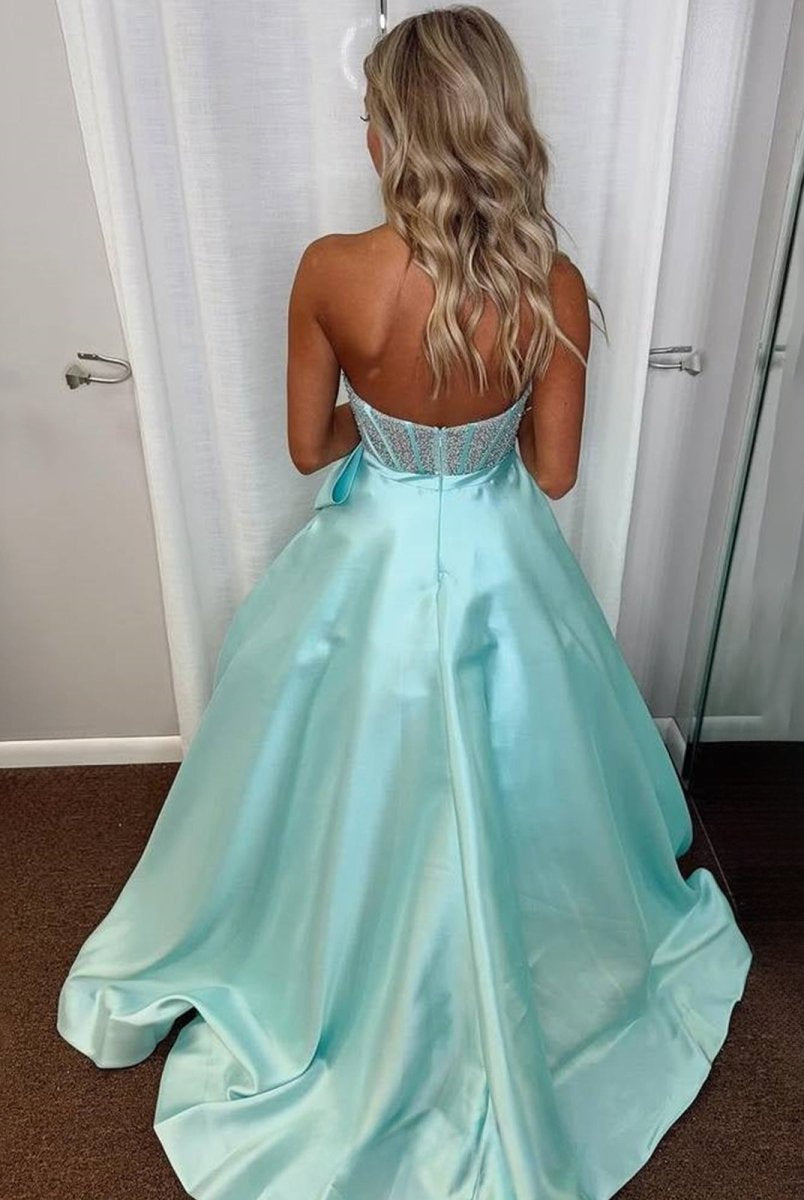 Hindreen | A-Line Sweetheart Lilac Beaded Long Prom Dresses With Bow