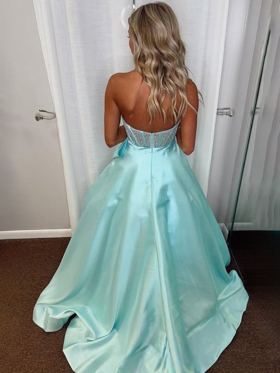 Hindreen | A-Line Sweetheart Lilac Beaded Long Prom Dresses With Bow