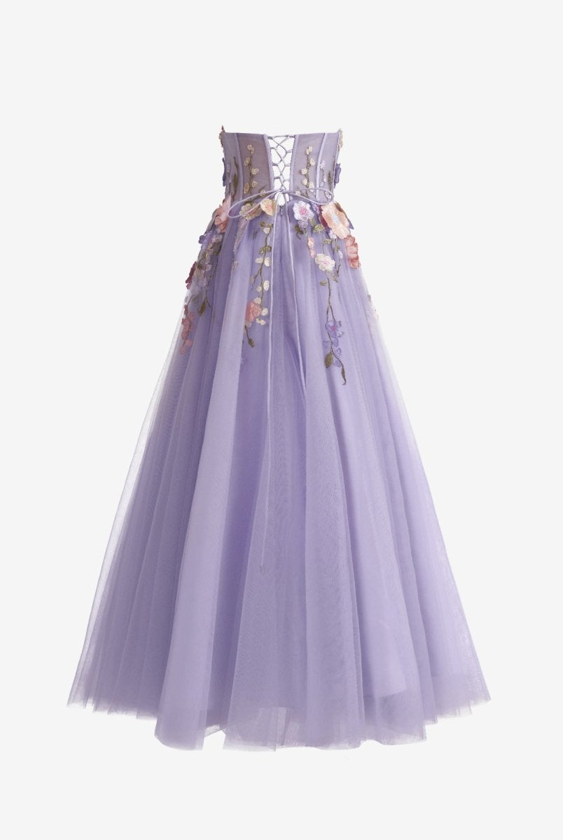 Hope | Lavender A - Line Strapless Tulle Homecoming Dress With 3D Flowers - KissProm