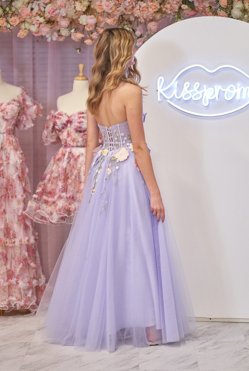 Hope | Lavender A - Line Strapless Tulle Homecoming Dress With 3D Flowers - KissProm