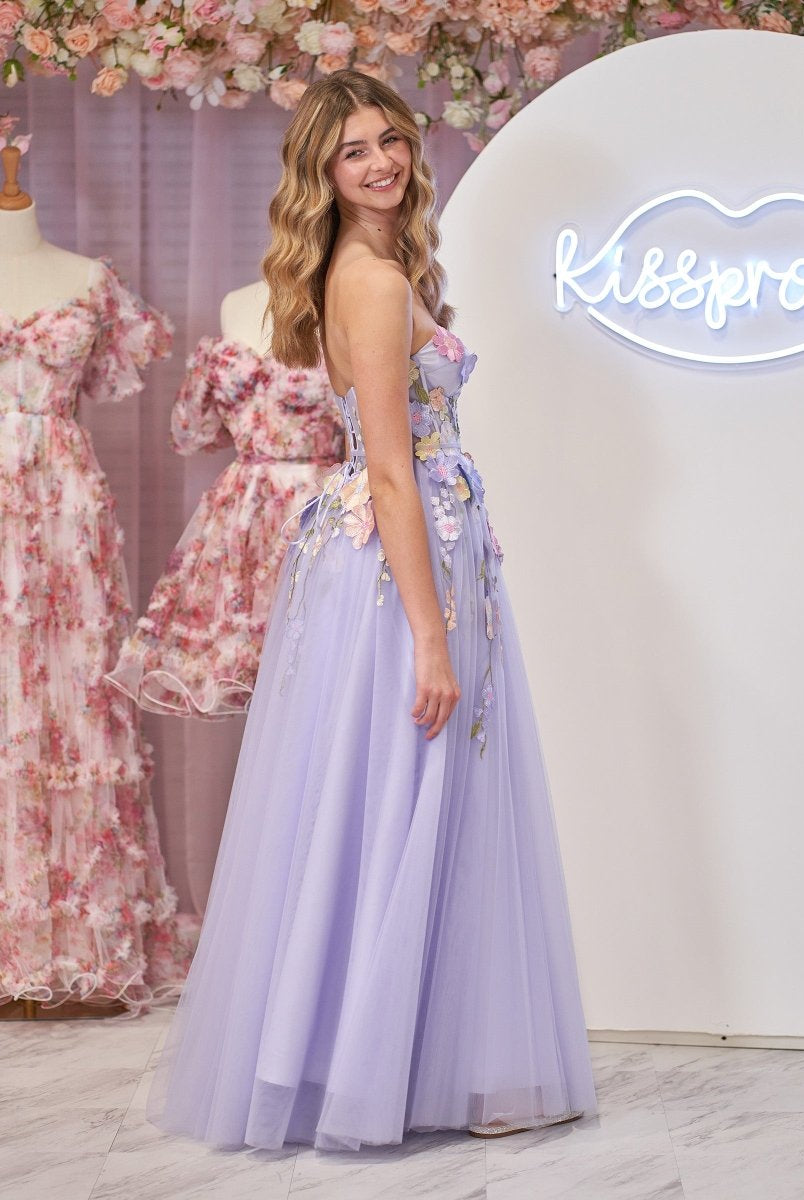 Hope | Lavender A - Line Strapless Tulle Homecoming Dress With 3D Flowers - KissProm