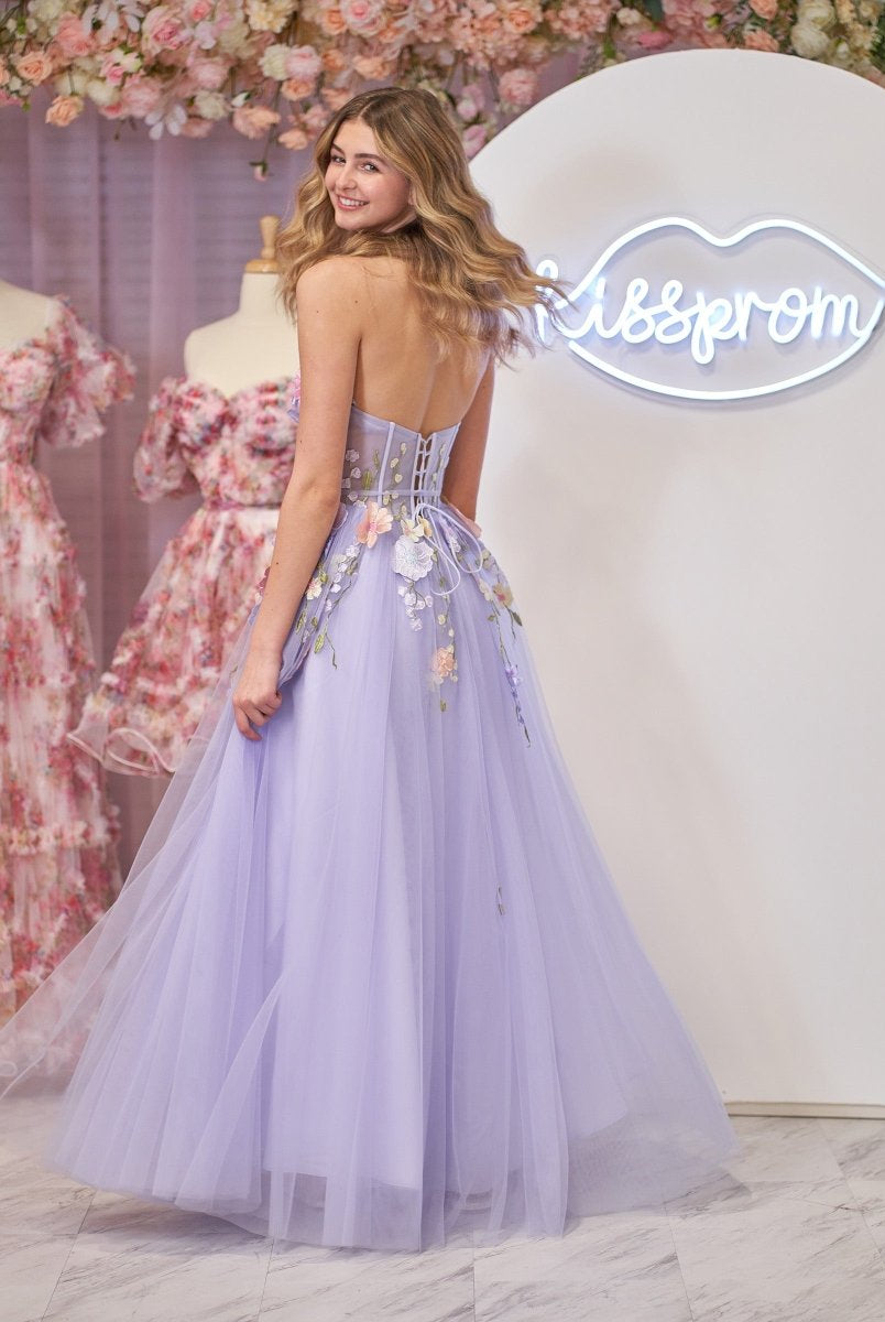 Hope | Lavender A - Line Strapless Tulle Homecoming Dress With 3D Flowers - KissProm