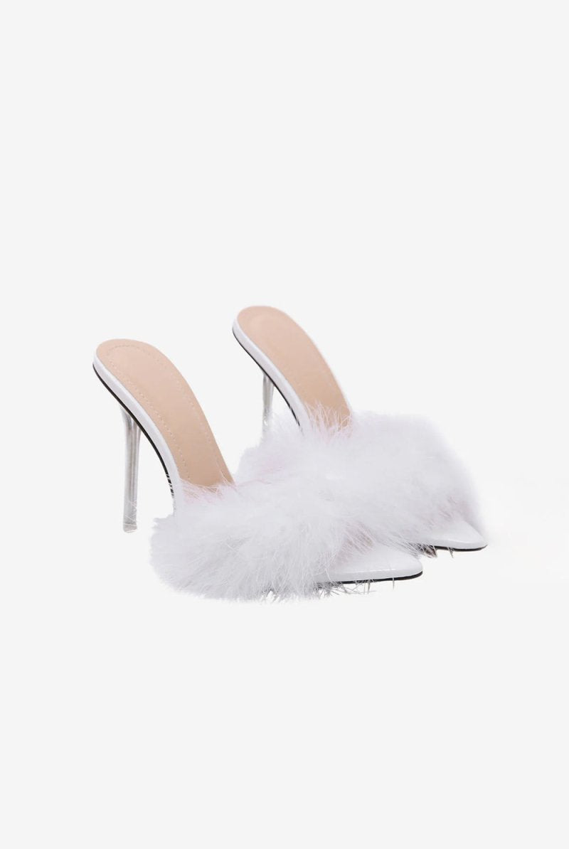Hot Pink Feathers Pointed Toe Stiletto Sandals - KissProm