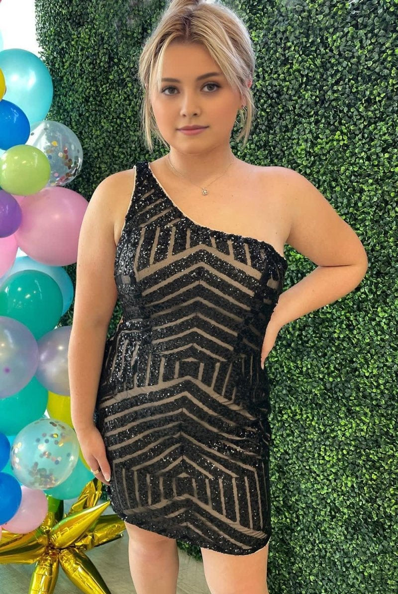 Hot Pink Sheath One Shoulder Sequins Short Homecoming Dress