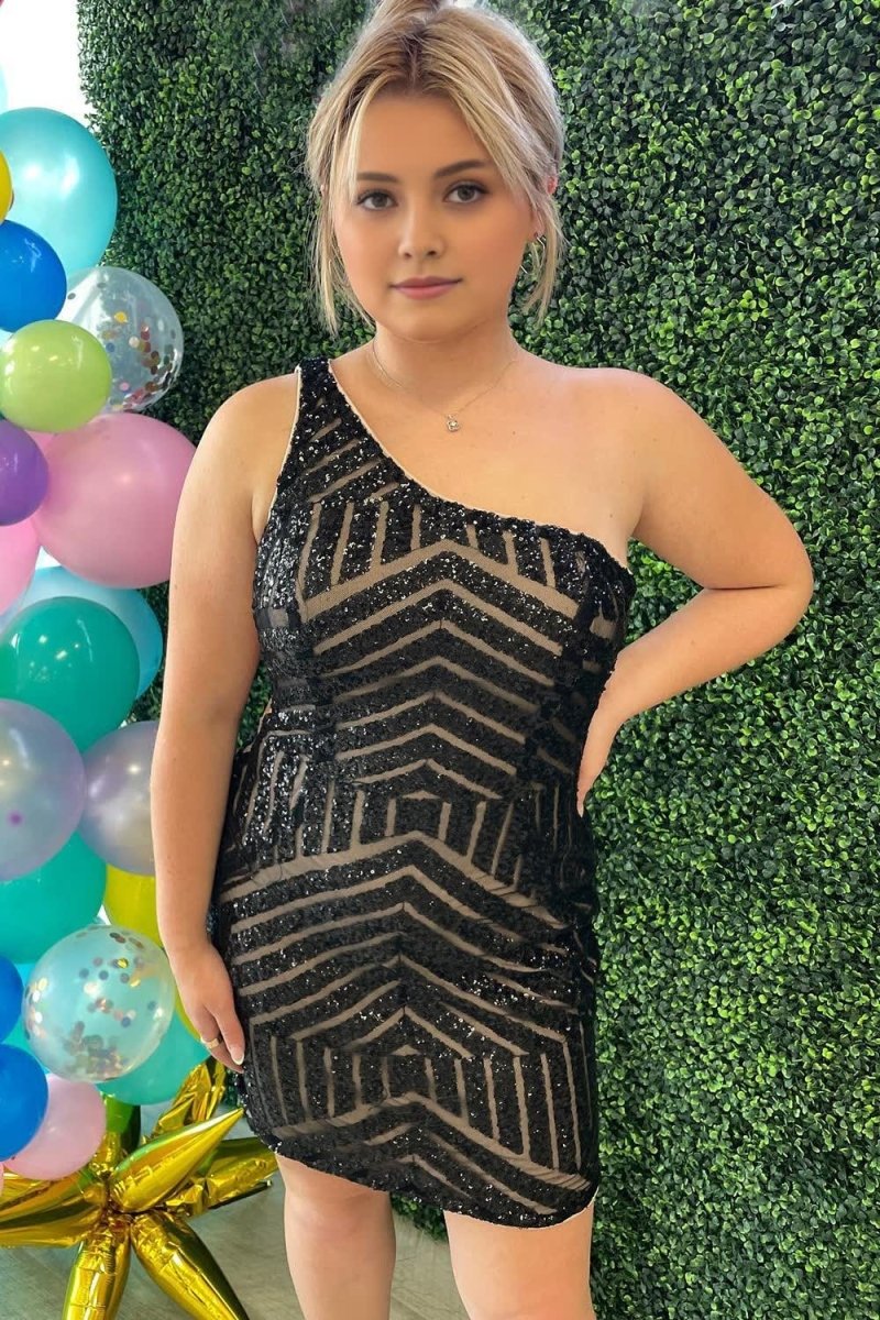 Hot Pink Sheath One Shoulder Sequins Short Homecoming Dress