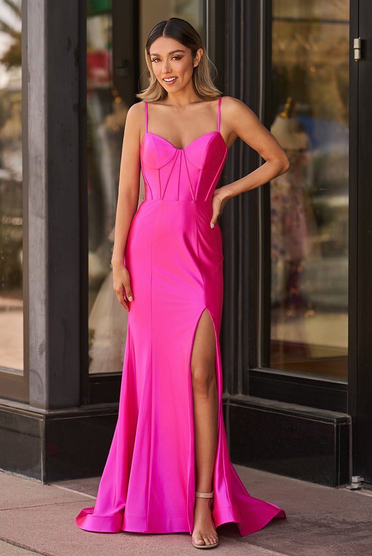 Nancy | Hot Pink Satin Simple Mermaid Prom Dress
