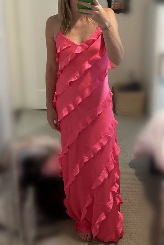 Straps Sheath Champagne Ruffle Maxi Bridesmaid Dress - KissProm