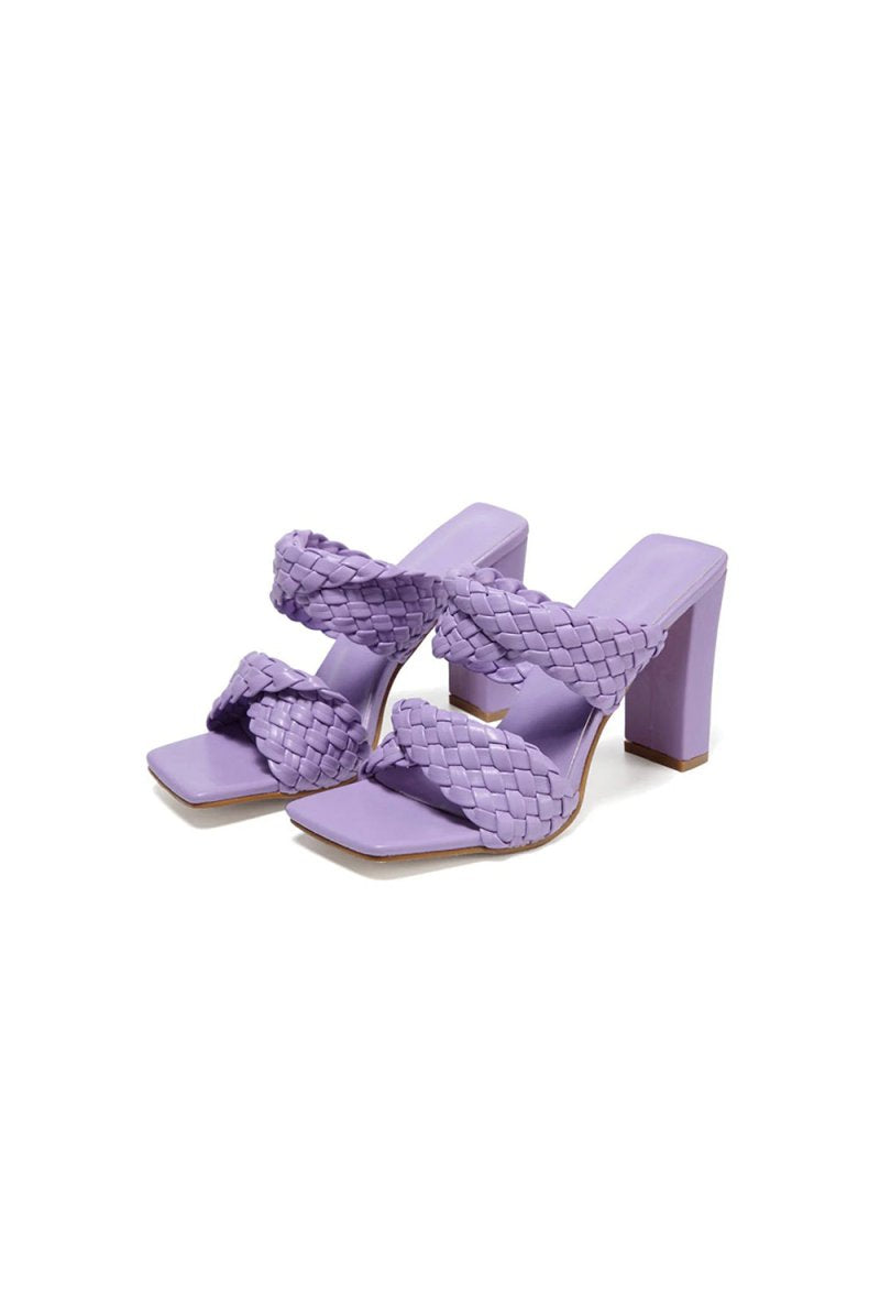 Lavender High Heels Woven Chunky Sandals - KissProm