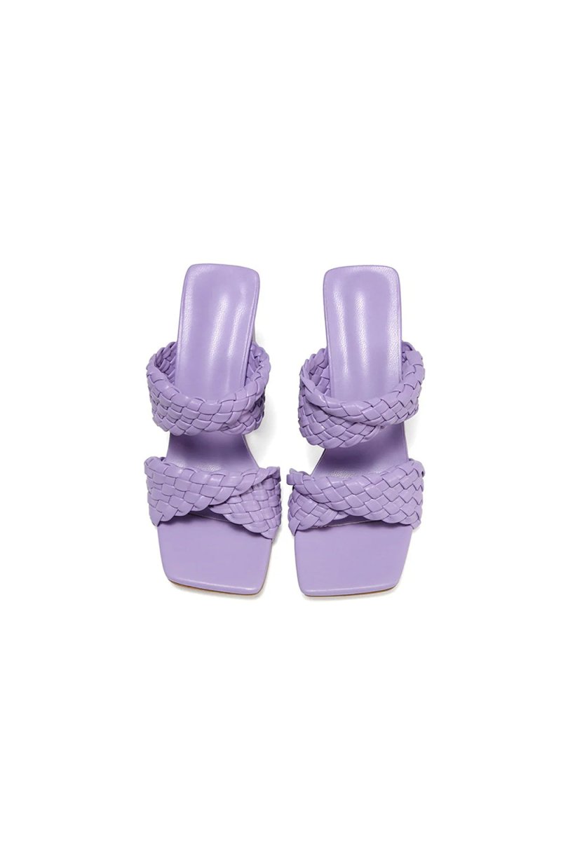 Lavender High Heels Woven Chunky Sandals - KissProm