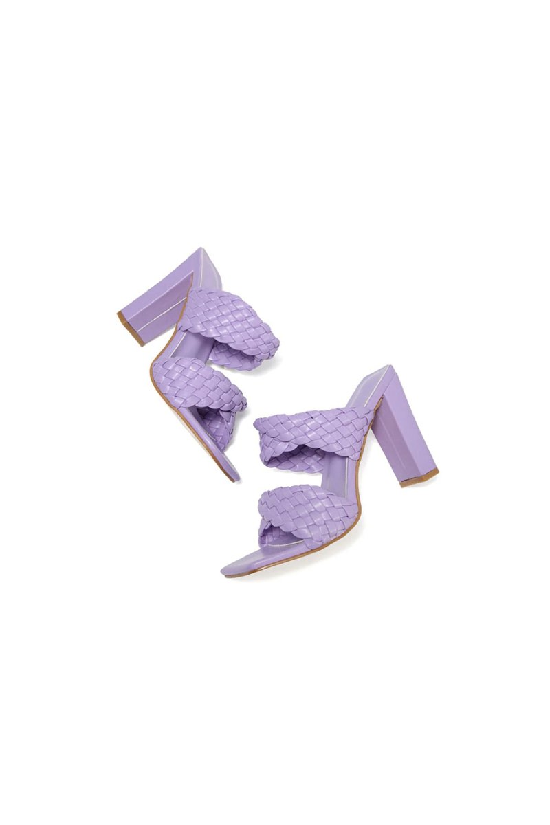 Lavender High Heels Woven Chunky Sandals - KissProm