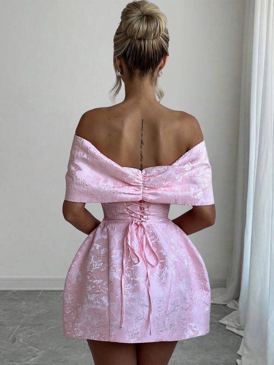 Hunter | Pink - Off The Shoulder Satin A Line Homecoming Dress With Appliques