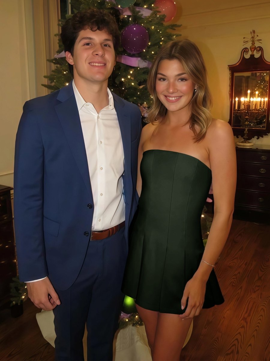 Hydrangea | Dark Green - Strapless Satin Pleated A-line Short Homecoming Dress