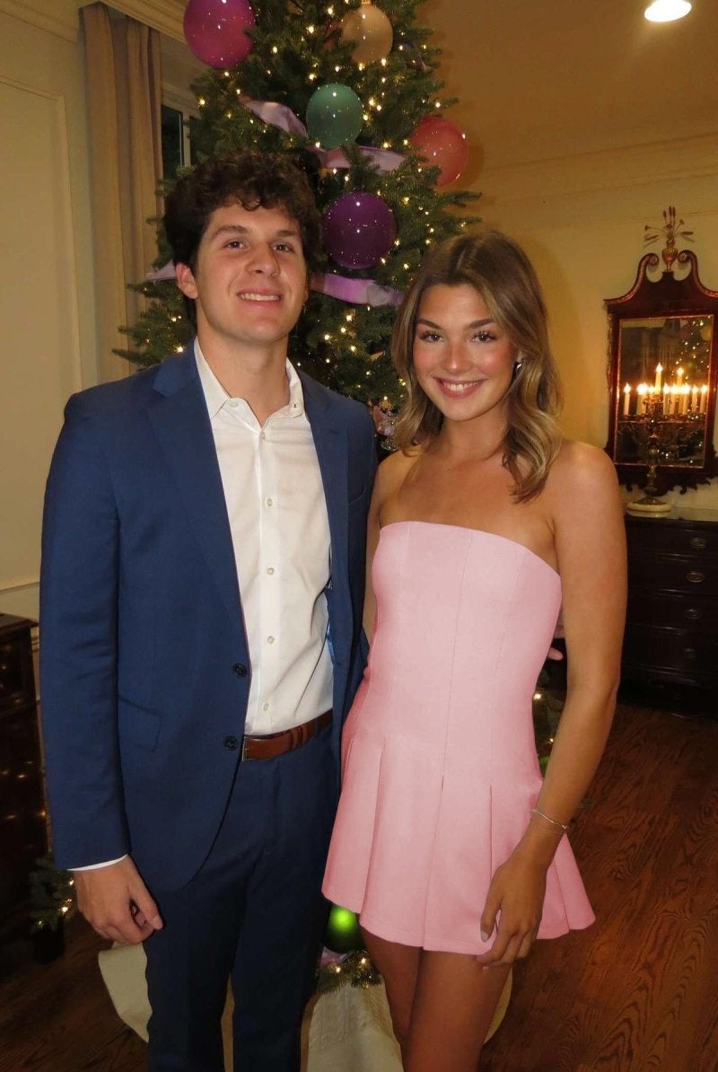 Hydrangea | Pink - Strapless Satin Pleated A-line Short Homecoming Dress