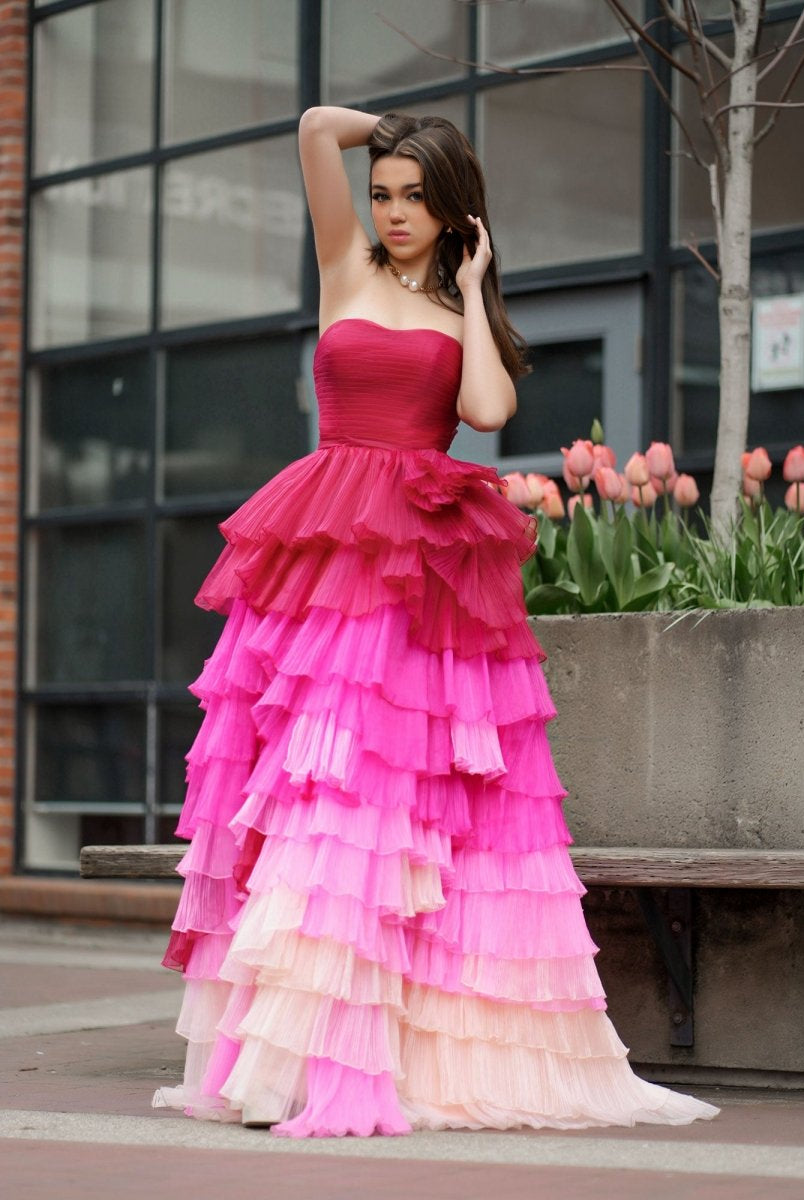 Xiomara | Sweetheart Pleated Bodice Long Prom Dress with Ruffles - KissProm