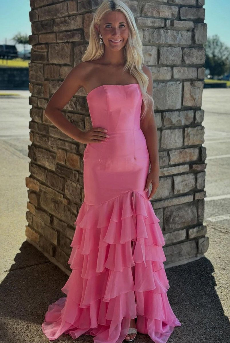 Ida | Sky Blue Mermaid Strapless Prom Dresses With Split