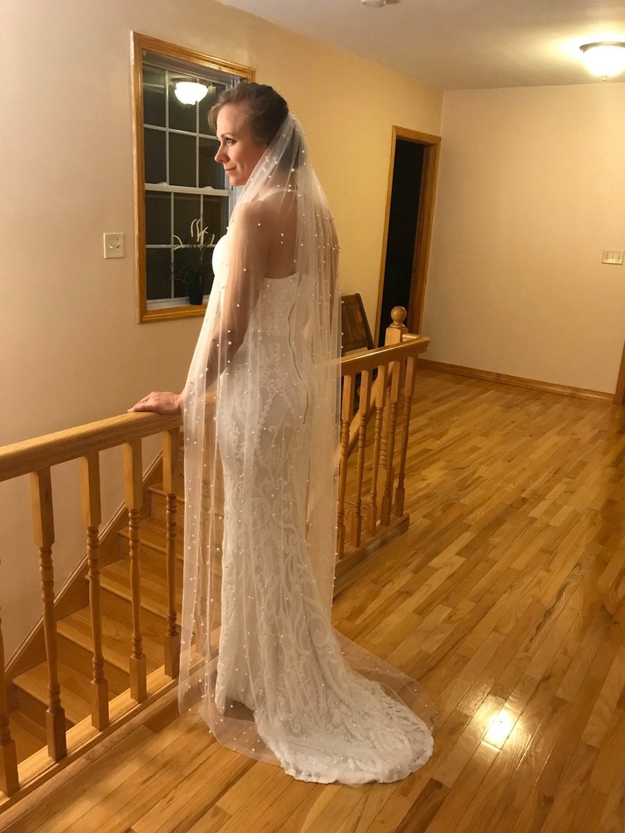 Vintage Lace Tulle Pearl Bridal Veil Wedding Veil - KissProm