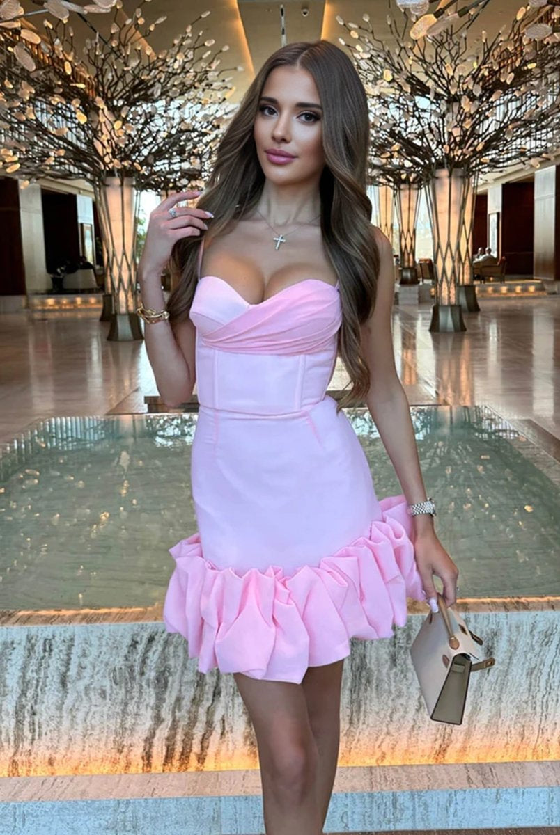 Ilythia | Pink - Sheath Ruffles Sweetheart Satin Short Homecoming Dresses