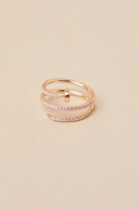 Multilayer Gold Open Circle Rings with Rhinestones - KissProm