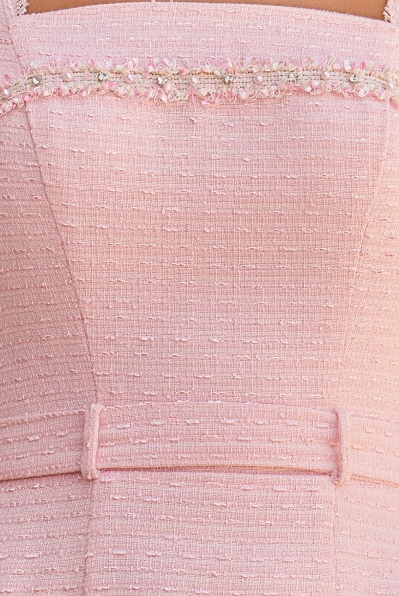 KissProm-Imelda Pink Strapless Textured Tweed Sheath Homecoming Dress