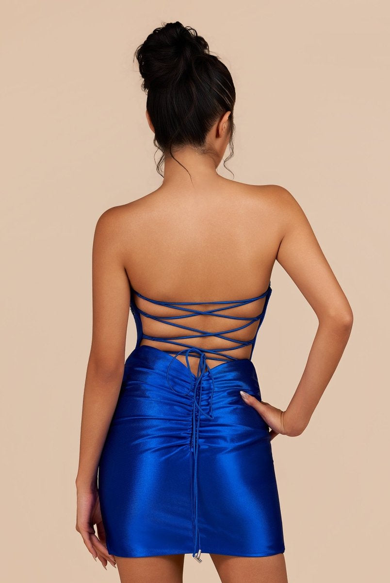 Indie | Royal Blue - Bodycon Sequined Flowers Corset Sweetheart Homecoming Dress