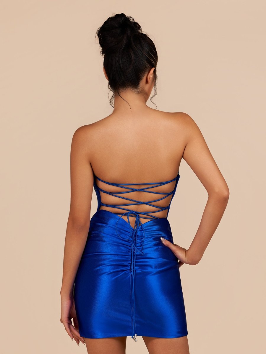 Indie | Royal Blue - Bodycon Sequined Flowers Corset Sweetheart Homecoming Dress