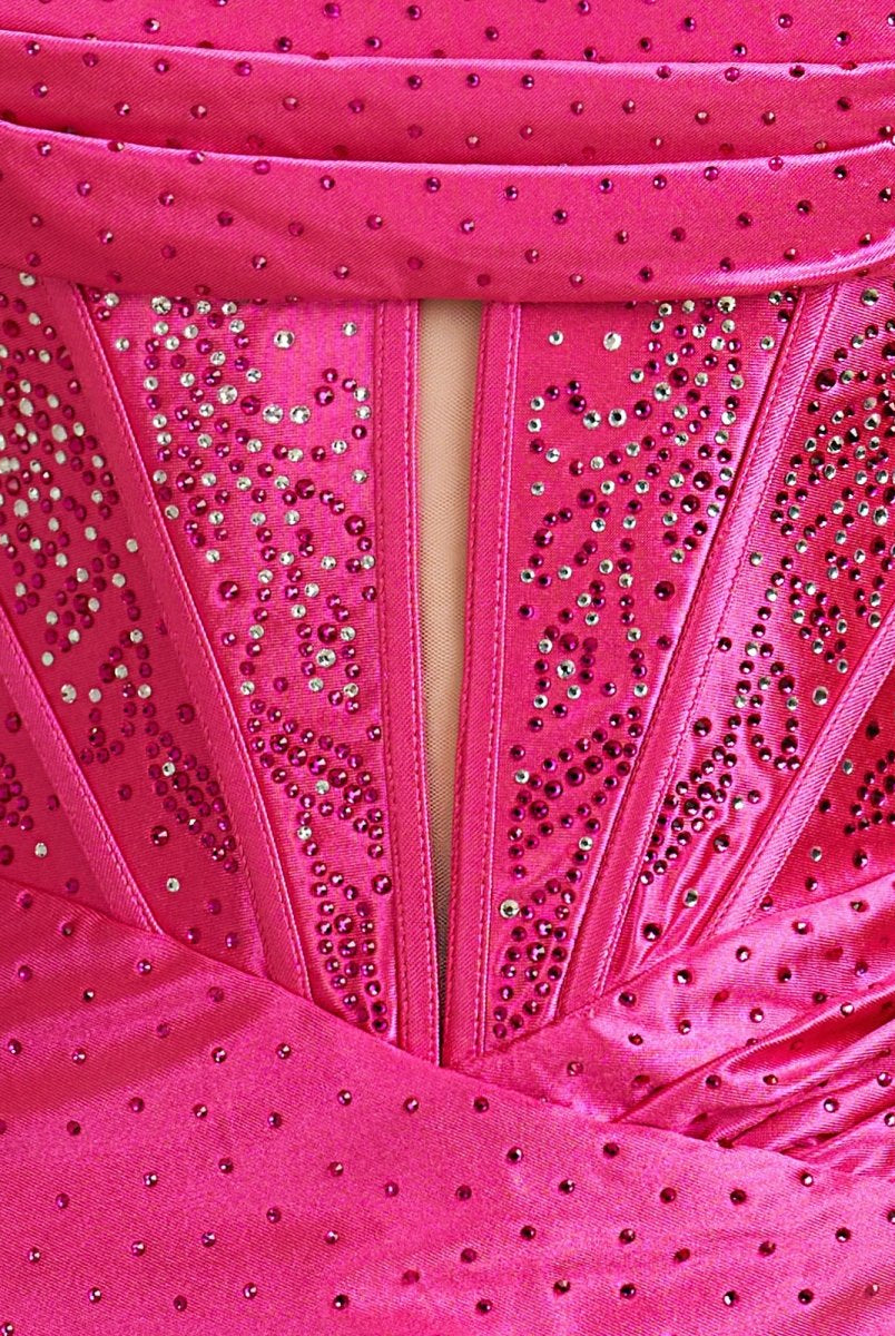 Lolite | Fuchsia - Strapless Bodycon Satin Short Homecoming Dress With Beading