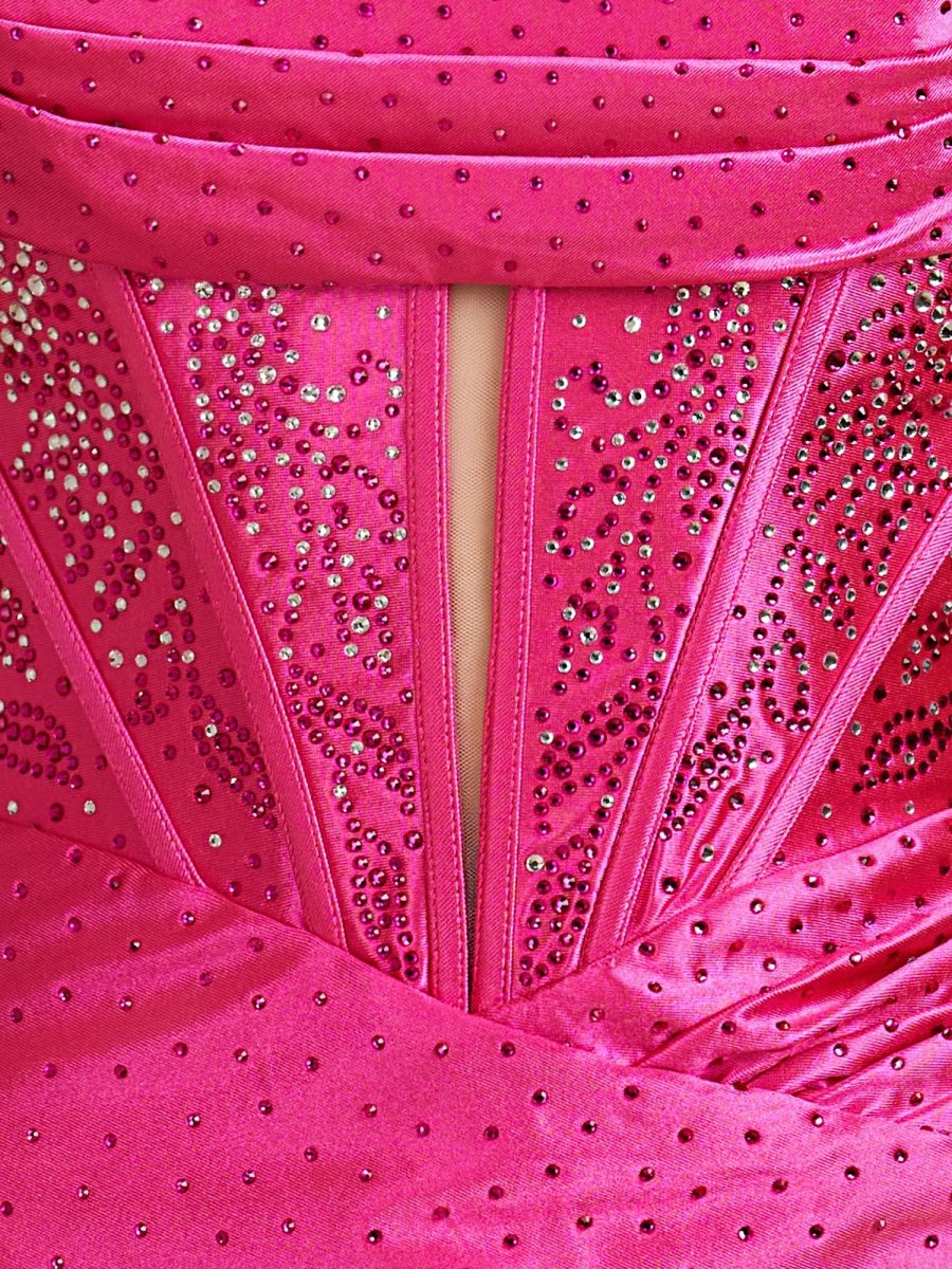 Lolite | Fuchsia - Strapless Bodycon Satin Short Homecoming Dress With Beading