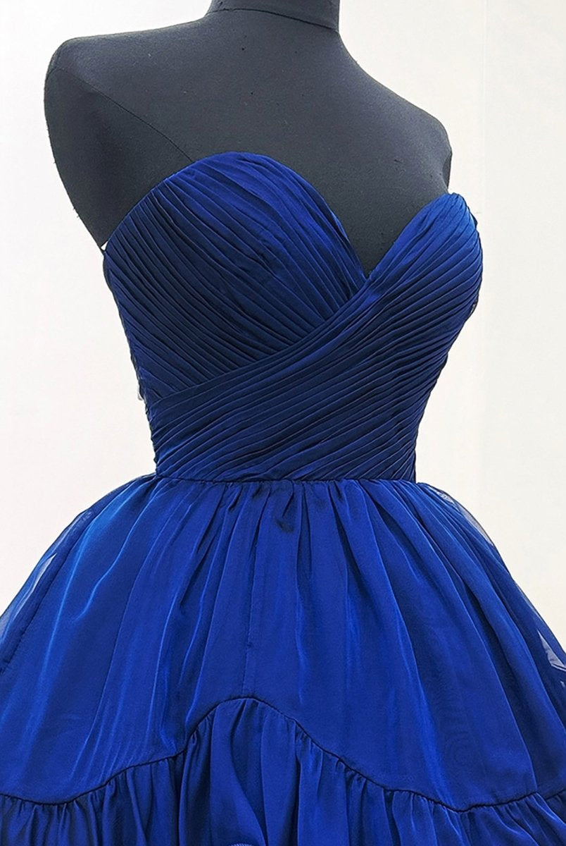 Irelith | Navy Blue - Strapless Pleated A Line Short Homecoming Dresses With Ruffles
