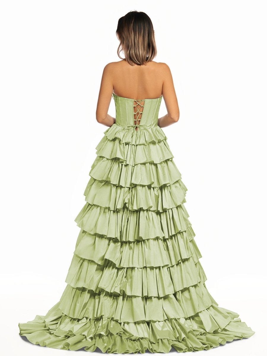 Iridium | Halter A-Line Blue Satin Long Ruffled Prom Dress With Slit