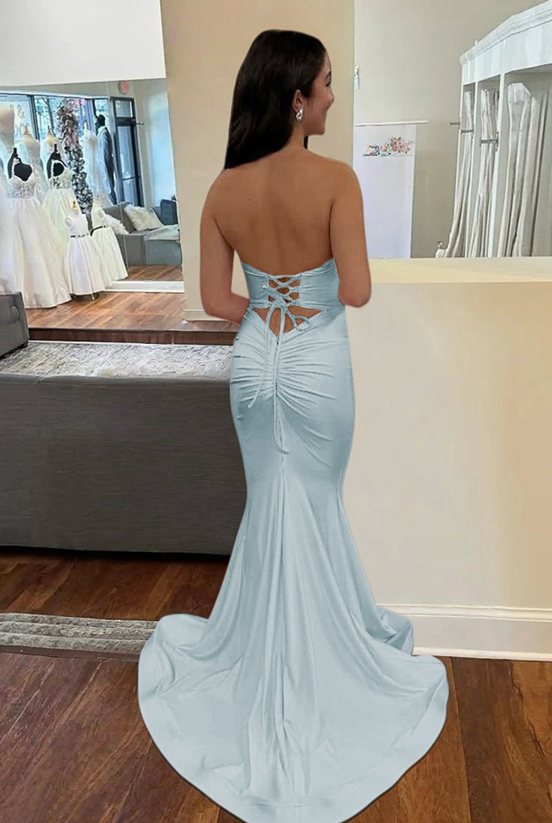 Isalyn | Yellow - Strapless Mermaid Satin Long Prom Dresses With Cutout - KissProm