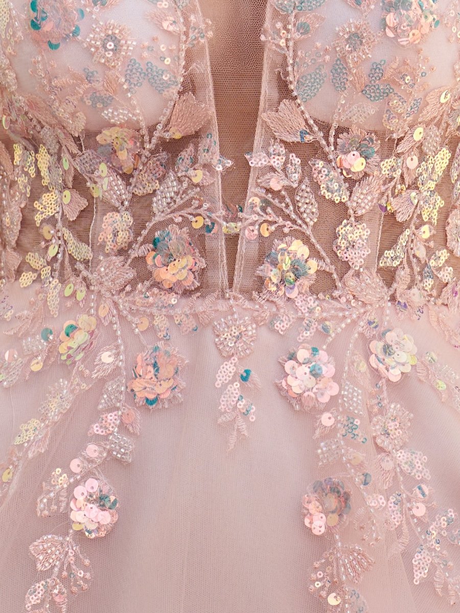 Isby | Pink - A Line V Neck Tulle Sequined Homecoming Dresses with Appliques