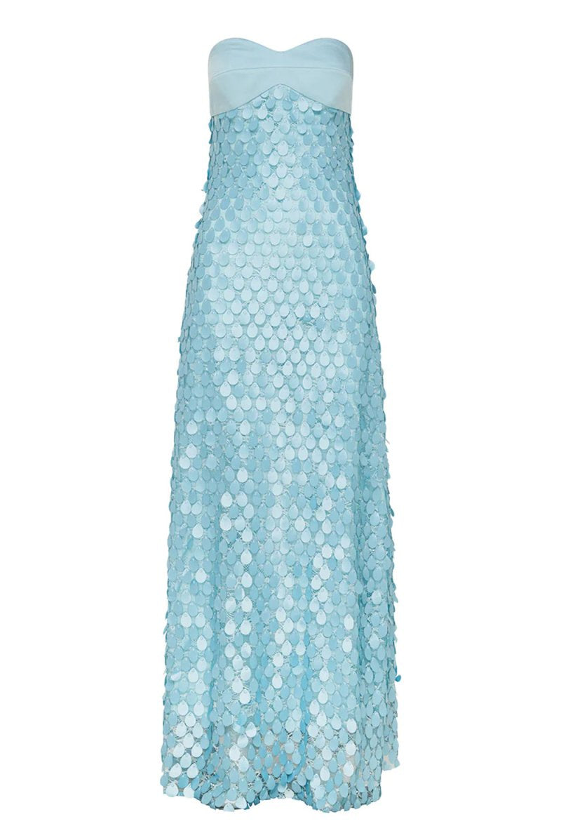 Islen | Blue - Sheath Strapless Long Prom Dresses with Sequins - KissProm