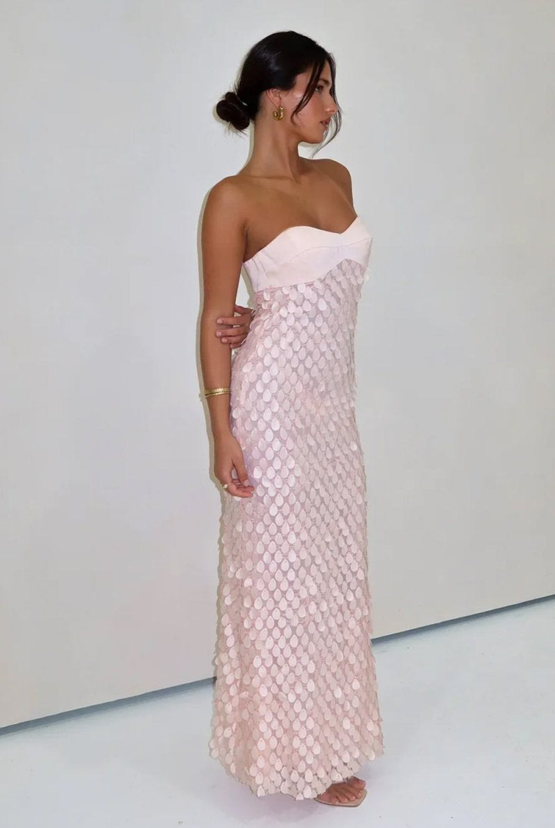 Islen | Pink - Sheath Strapless Long Prom Dresses with Sequins - KissProm