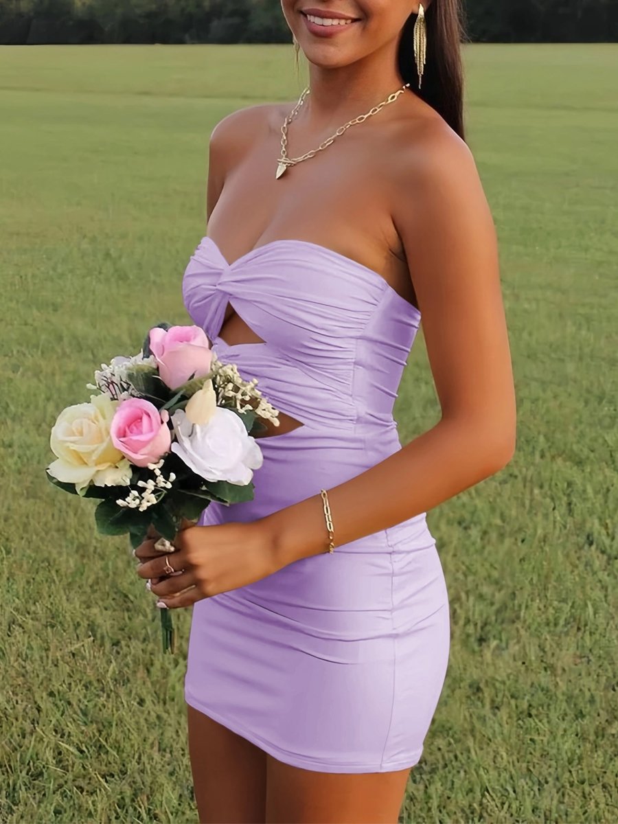 Issa | Yellow - Strapless Sheath Short Homecoming Dresses With Keyhole