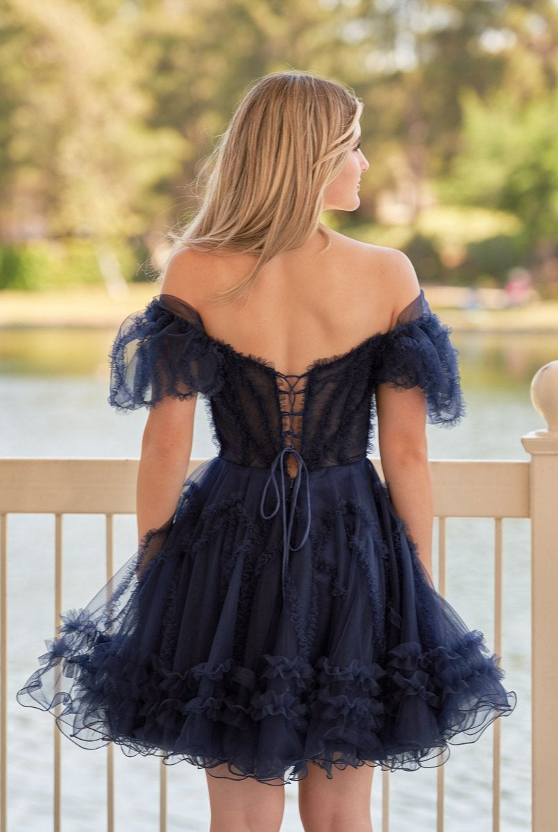 Naomi | A Line Sweetheart Puff Sleeves Short Homecoming Dress With Ruffles
