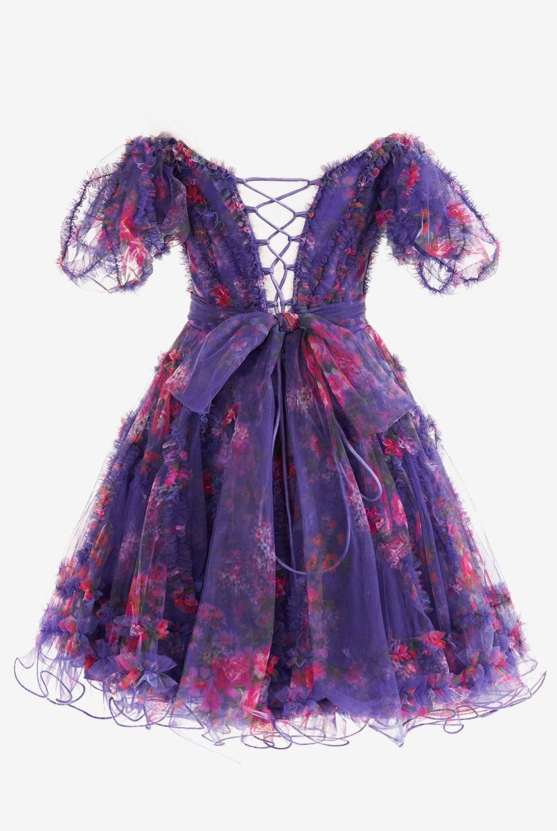 Ivana | Purple A Line Off the Shoulder Printed Homecoming Dress