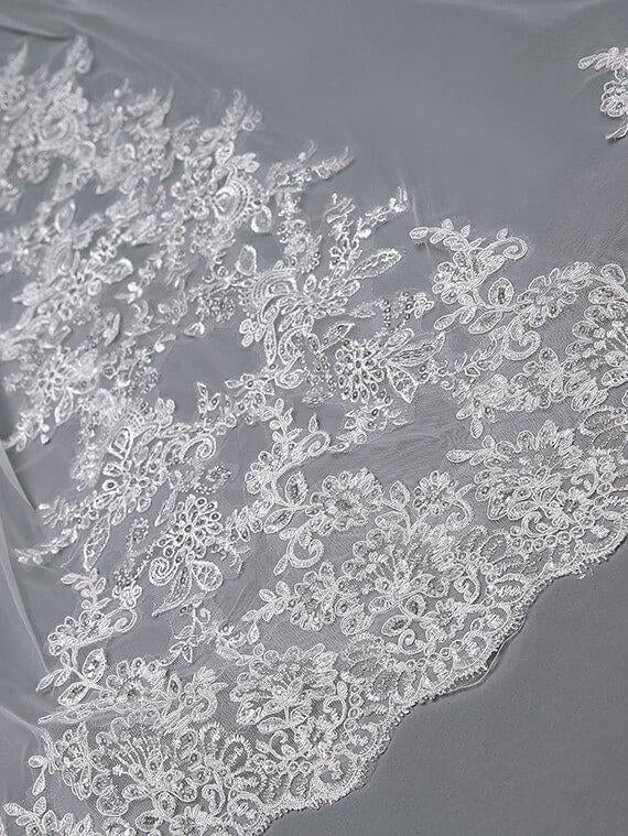 Ivory Lace Cathedral Veil with Blusher Long Wedding Veil - KissProm