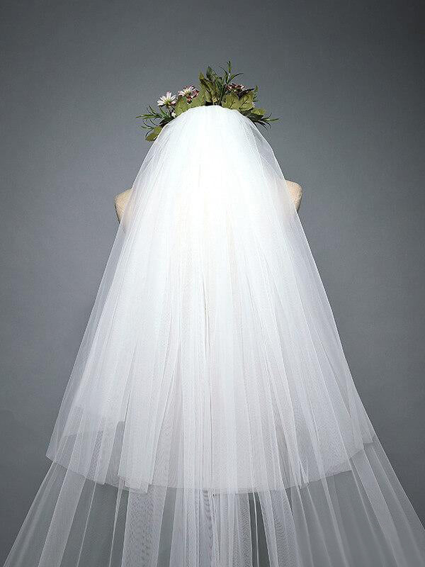 Ivory Lace Cathedral Veil with Blusher Long Wedding Veil - KissProm