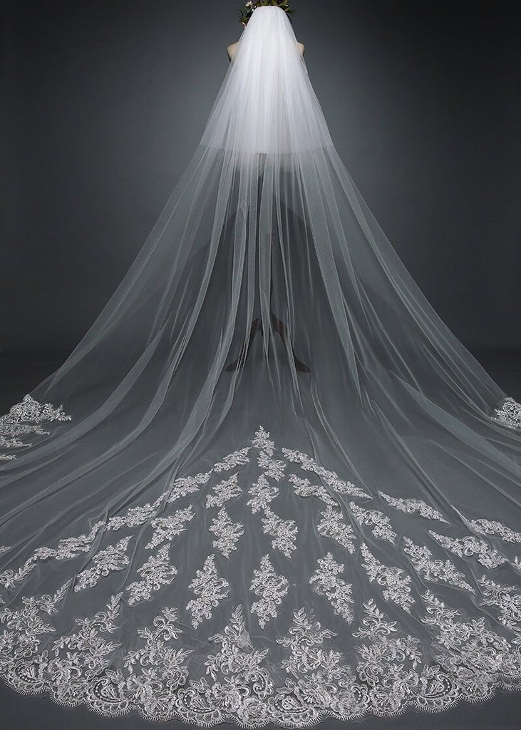 Ivory Lace Cathedral Veils with Blusher - KissProm