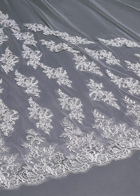 Ivory Lace Cathedral Veils with Blusher - KissProm