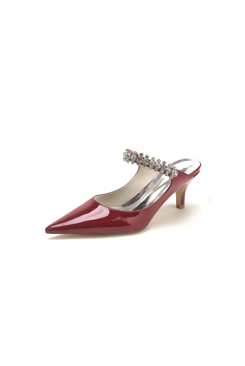 Burgundy Pointed Toe Wedding Shoes with Rhinestone - KissProm