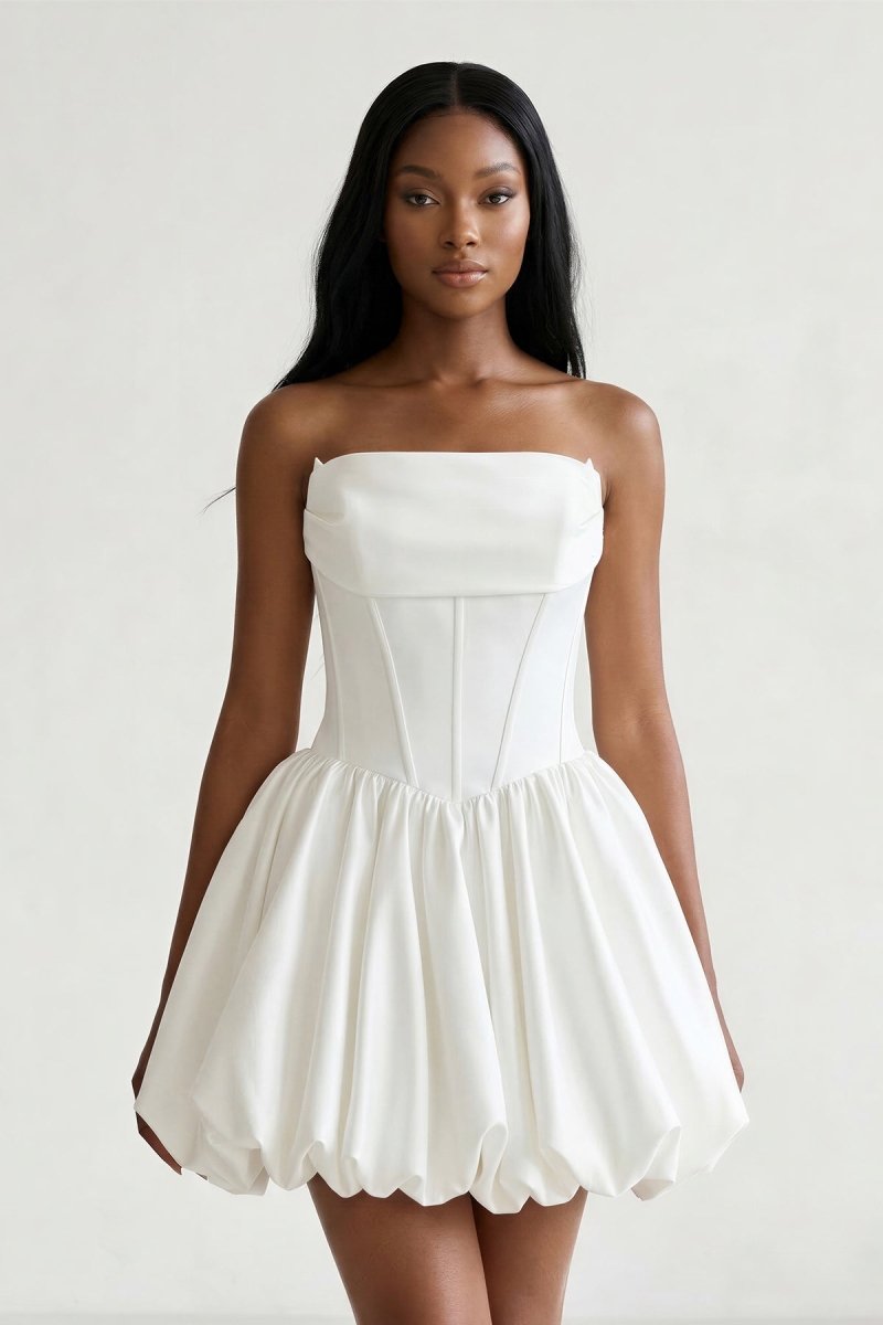 Ivory Strapless Corset A-Line Satin Graduation Dress