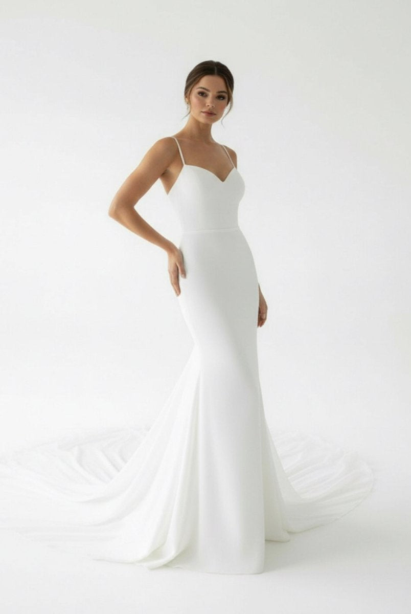 Ivory Sweetheart Backless Mermaid Long Wedding Dress with Attached Train - KissProm
