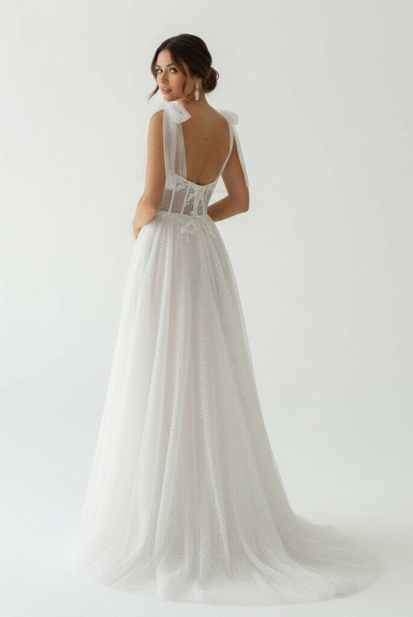 Luna | Ivory Straps A Line With Sequins Sleeveless Wedding Dresses - KissProm