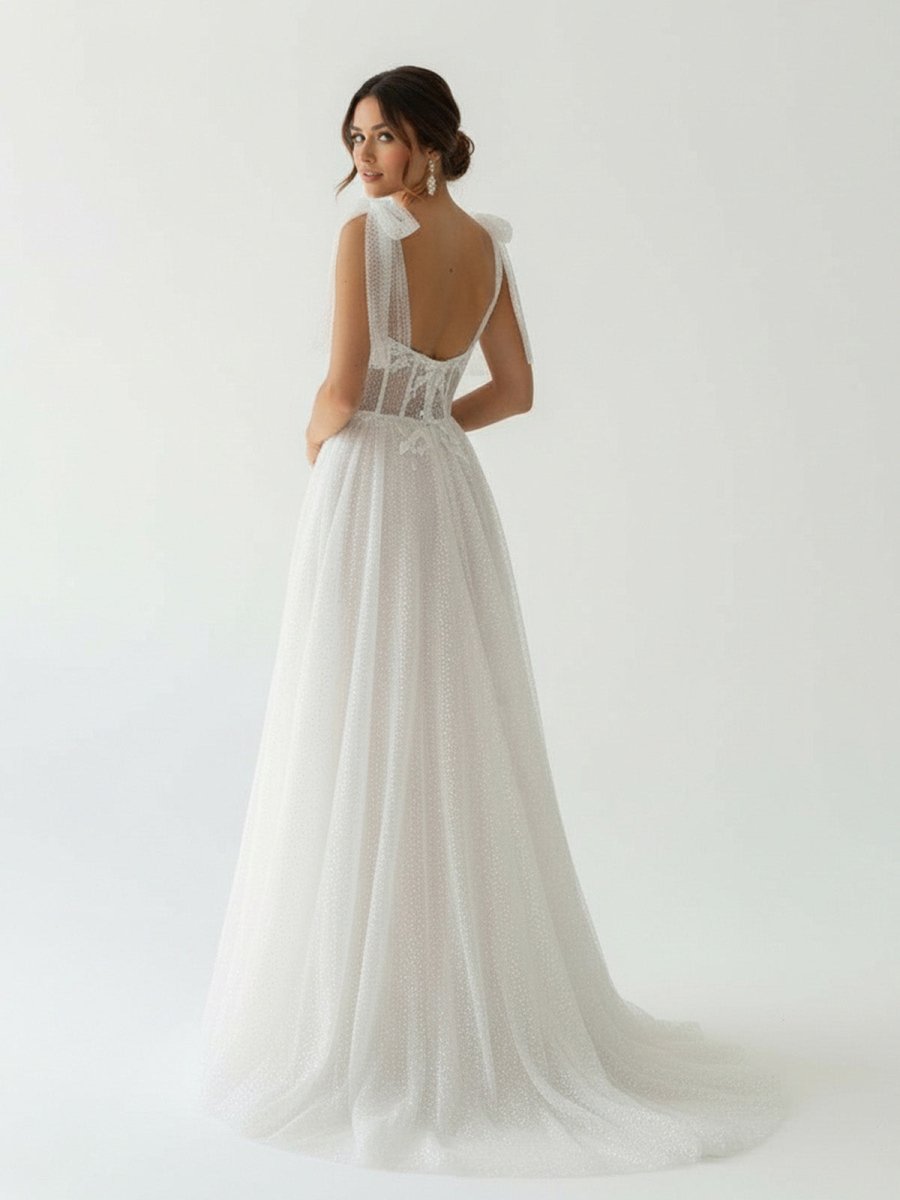Luna | Ivory Straps A Line With Sequins Sleeveless Wedding Dresses - KissProm