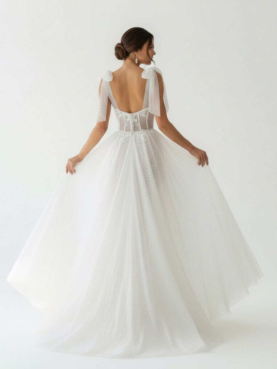 Luna | Ivory Straps A Line With Sequins Sleeveless Wedding Dresses - KissProm