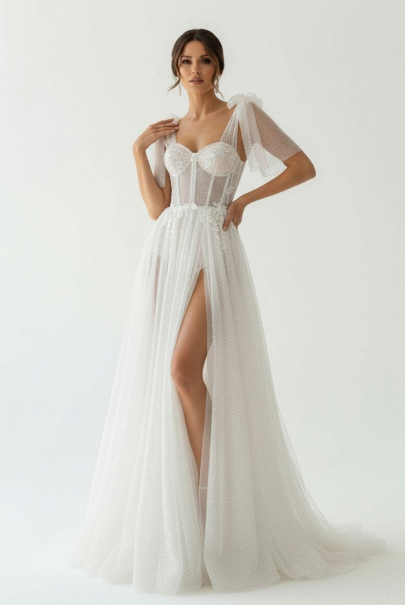 Luna | Ivory Straps A Line With Sequins Sleeveless Wedding Dresses - KissProm