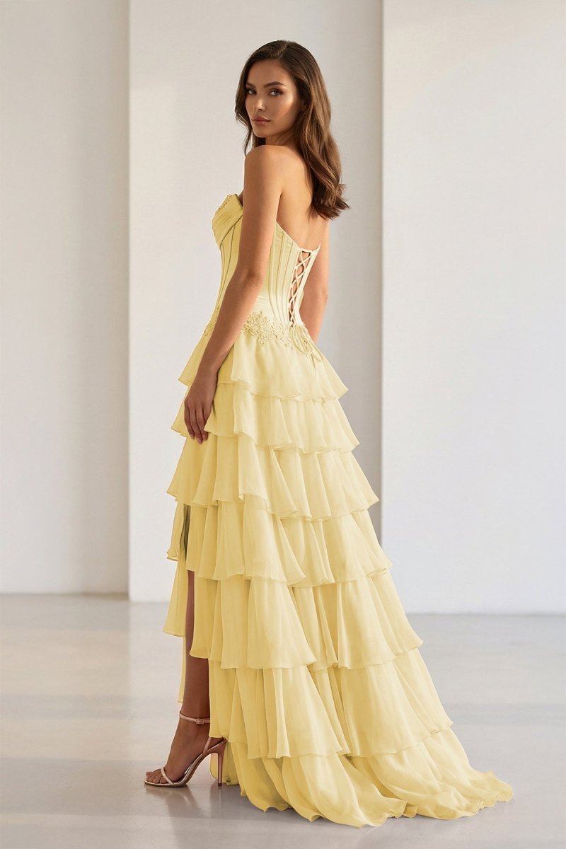 Jaleira | Pink - Sweetheart Chiffon Ruffled A Line Formal Prom Dresses With Appliques - KissProm